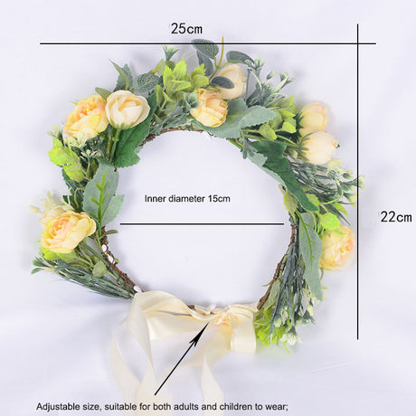 Flower garland headwear, forest style girl, sweet vacation, photography, hair accessories, simulated flowers, green leaves, flower garland - V.I.P Digital Presence