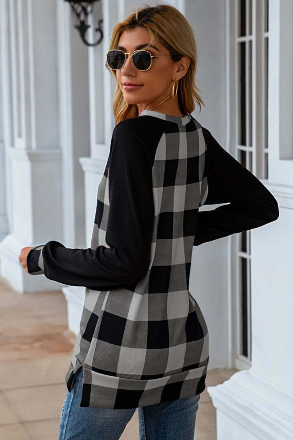 Plaid Round Neck Long Sleeve T-Shirt - V.I.P Digital Presence