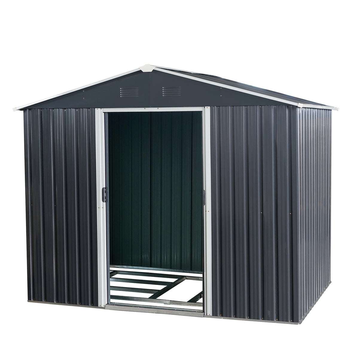8ft x 6ft Outdoor Metal Storage Shed with Floor Base Black - V.I.P Digital Presence