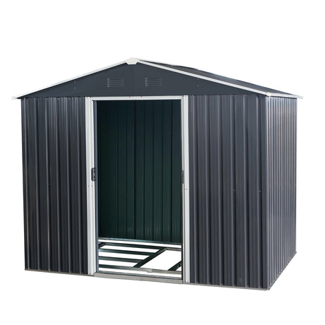 8ft x 6ft Outdoor Metal Storage Shed with Floor Base Black - V.I.P Digital Presence
