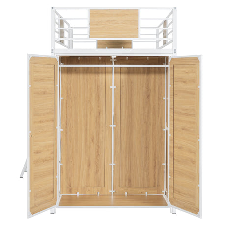 Twin Size Loft bed with L-shape Desk and Wardrobe, White - V.I.P Digital Presence