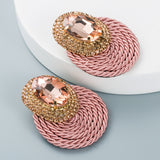 European And American Style Colored Diamond Series Personality Exaggerated Oval Glass Diamond Earrings Handmade Line Braided Earrings - V.I.P Digital Presence