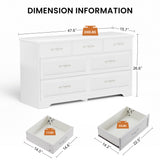 Modern 3 Drawer Bedroom Chest of Drawers with 7 Drawers Dresser Clothes Organizer -Metal Pulls White, 47.6″L x 15.7″W x 26.6″H - V.I.P Digital Presence