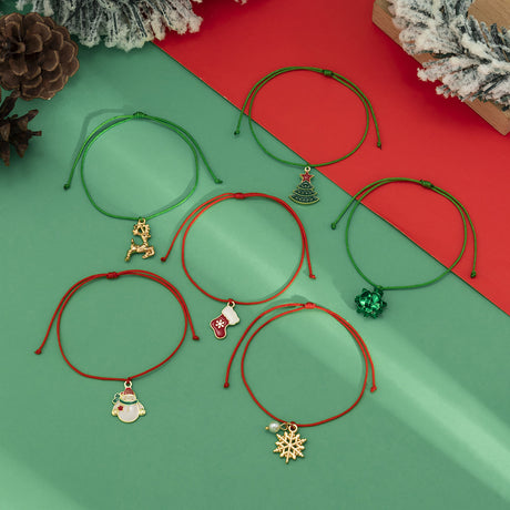 Christmas Element Elk Snow Bracelet Set Creative Snowman Adjustable Wax Thread Handmade - V.I.P Digital Presence