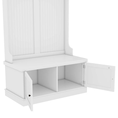 Hall Tree with Storage Shoe Bench for Entryway and Hallway, 4-in-1 Design Coat Racks with 4 Hooks for Living Room, White - V.I.P Digital Presence