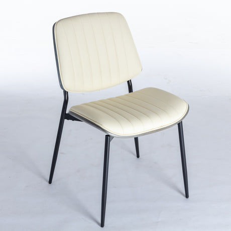 2-piece retro linen chair set with curved wooden backrest, cushioned seat, adjustable metal legs, (Beige PU) - V.I.P Digital Presence