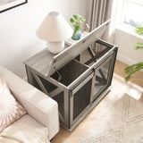 Farmhouse Dog Cage Crate Furniture with Sliding Barn Door, Farmhouse Wooden Dog Kennel End Table with Flip-top Plate Dog House - V.I.P Digital Presence