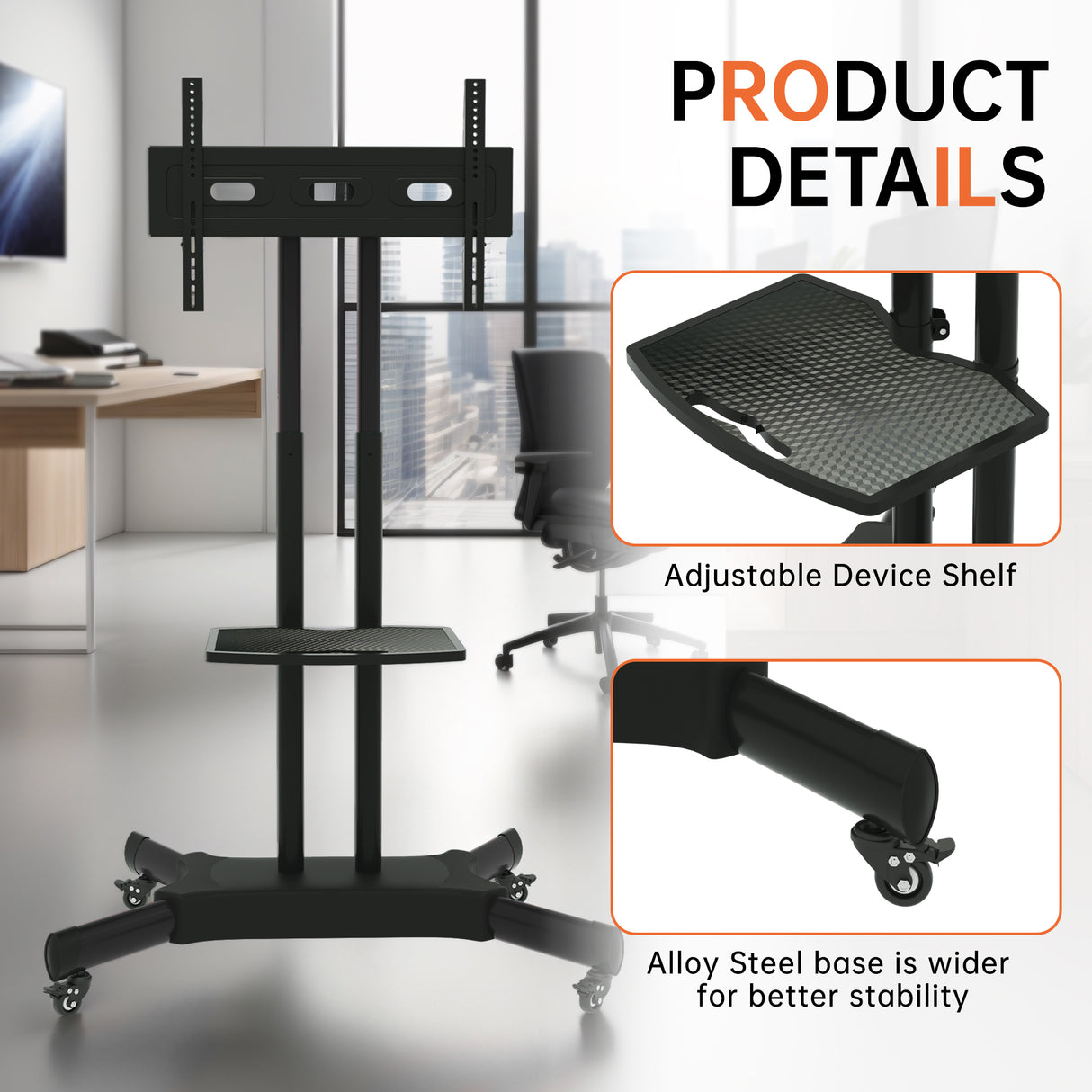 FANCO Universal Rotating TV Stand, suitable for 32-80 inch TVs, with adjustable tilt height and maximum VESA 600x400mm (black) - V.I.P Digital Presence