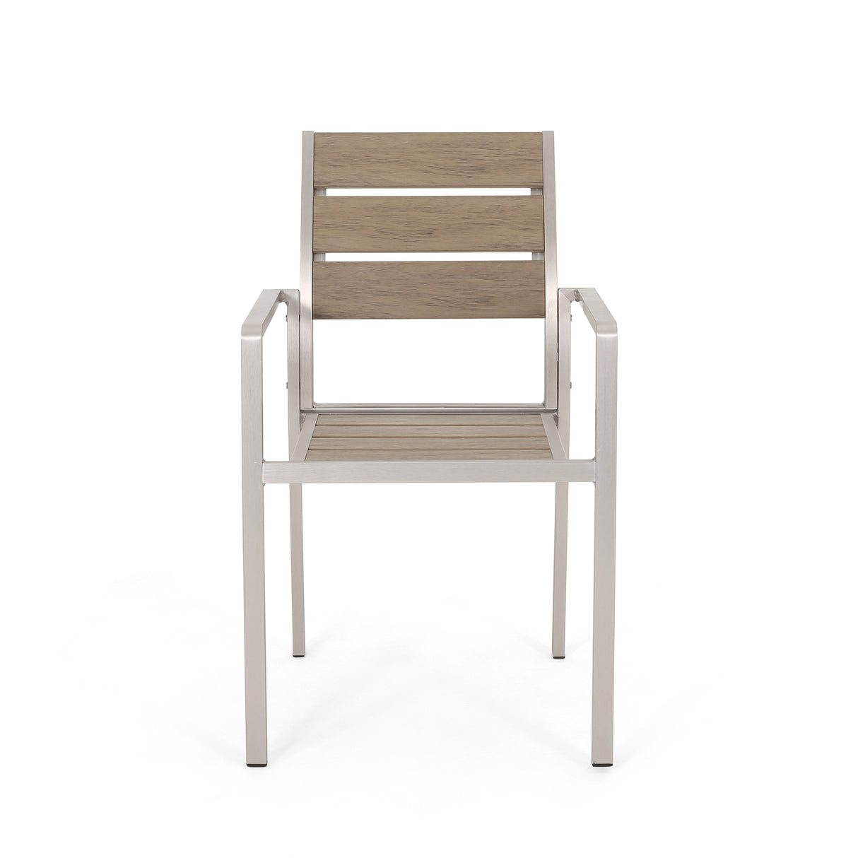Outdoor Modern Aluminum Dining Chair with Faux Wood Seat (Set of 2), Natural and Silver - V.I.P Digital Presence
