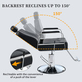 Premium Reclining barber Chair Salon Chair for Hair Stylist with Heavy Duty Hydraulic Pump, 360° Rotation  Black - V.I.P Digital Presence