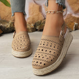 Baotou sandals women's thick soled sloping heel retro hemp rope hollowed out women's sandals - V.I.P Digital Presence