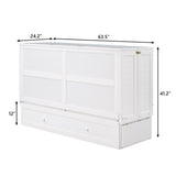 Queen Size Mobile Murphy Bed with Drawer and Little Shelves on Each Side White