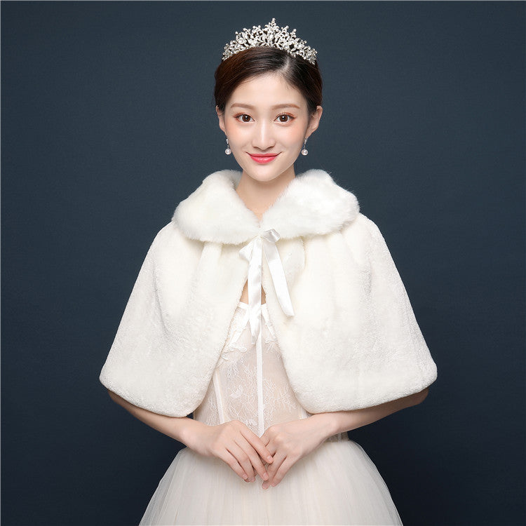 Bride's wedding dress fur shawl women's warm white cloak cheongsam jacket red cloak - V.I.P Digital Presence