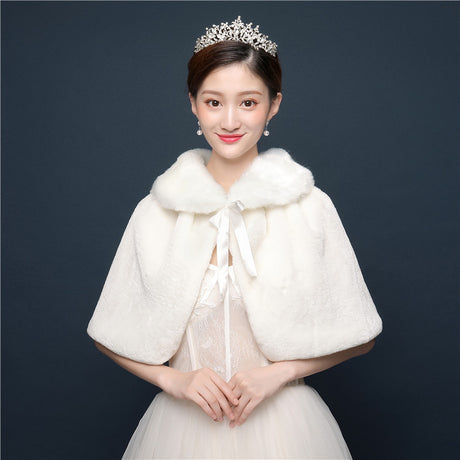 Bride's wedding dress fur shawl women's warm white cloak cheongsam jacket red cloak - V.I.P Digital Presence