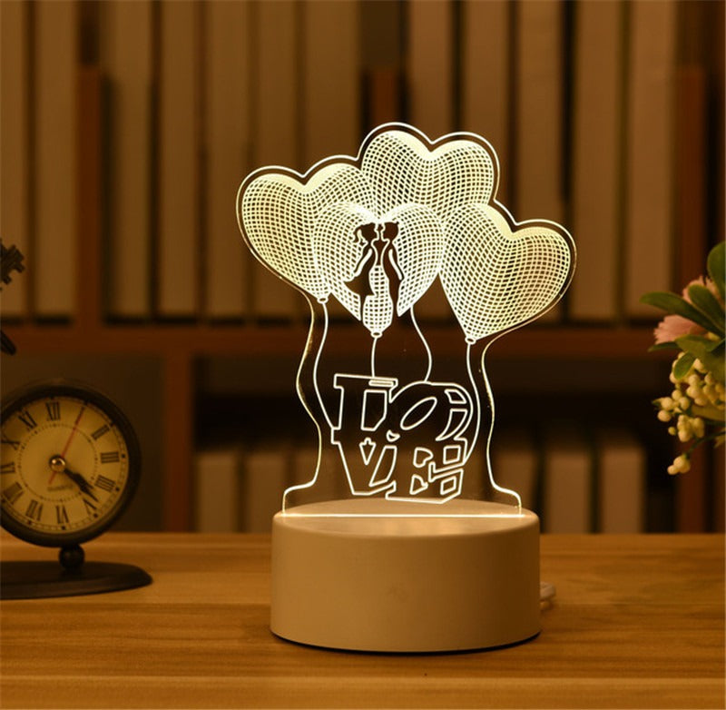 Luz de noche 3D LED, luz de mesa, regalo creativo, luz de cabecera, pequeño regalo para San Valentín, regalo para el día del niño.