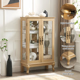 Dual door Curio cabinet with tempered glass doors, mirrored back panel and adjustable shelves, home lighting display cabinet Oak - V.I.P Digital Presence