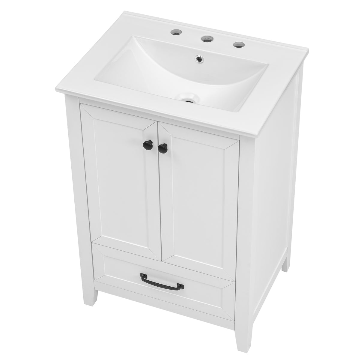 24" Bathroom Vanity with Sink, Bathroom Vanity Cabinet with One Drawer and Doors, Solid Wood and MDF, White - V.I.P Digital Presence