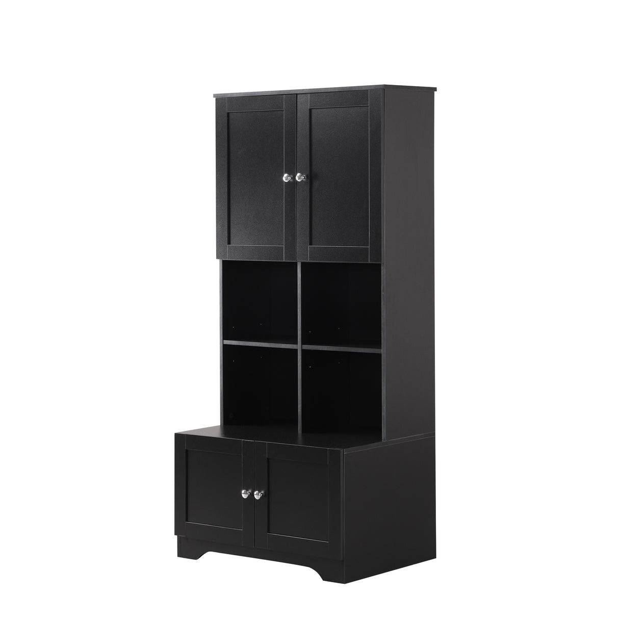 Bathroom storage cabinet, 4-door independent cabinet, adjustable shelf, open multi-layer shelf, black - V.I.P Digital Presence