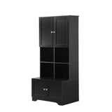 Bathroom storage cabinet, 4-door independent cabinet, adjustable shelf, open multi-layer shelf, black - V.I.P Digital Presence