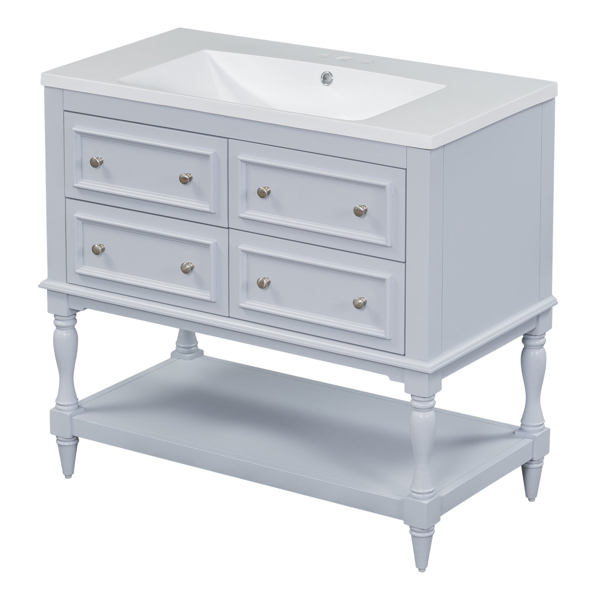 36" Bathroom Vanity Cabinet with Sink Combo Set, Undermount Resin Sink, Free Standing Vanity Set with 4 Drawers Blue - V.I.P Digital Presence