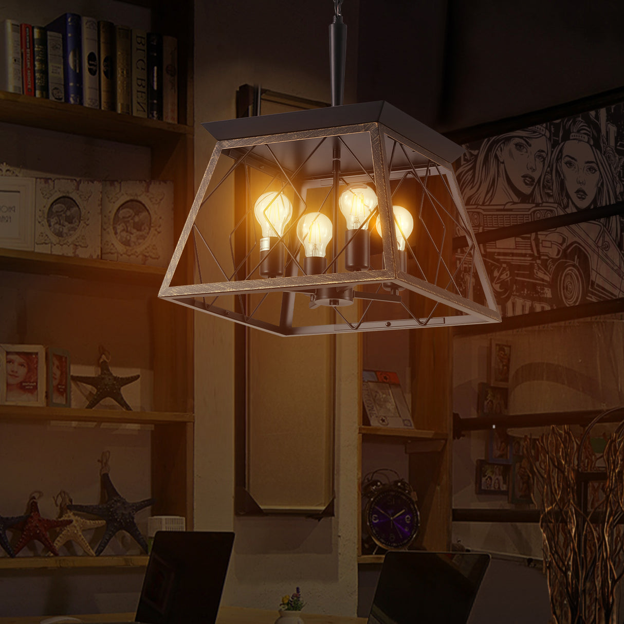 Farmhouse Chandelier  4-Light Vintage Antique Chandeliers Light Fixture For Kitchen Dining Room Living Room(No Bulbs) - V.I.P Digital Presence