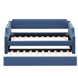 Upholstered Daybed with Trundle, Wood Slat Support,Upholstered Frame Sofa Bed Twin Blue - V.I.P Digital Presence