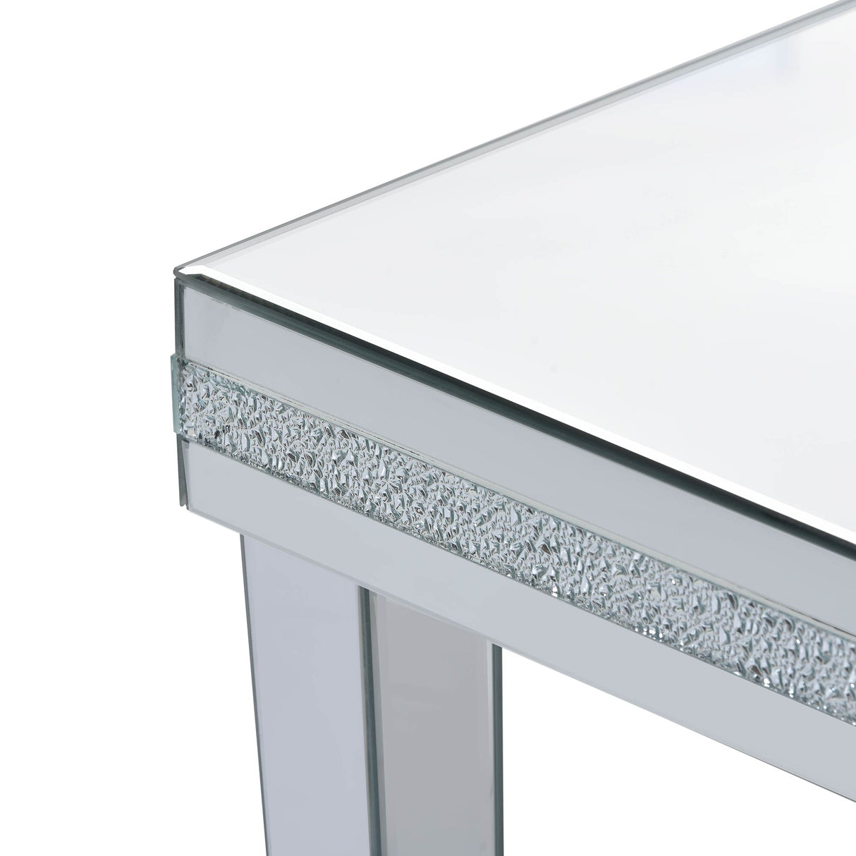 The ON-TRANS stylish modern glass mirrored coffee table features a crystal design and adjustable height legs in silver - V.I.P Digital Presence