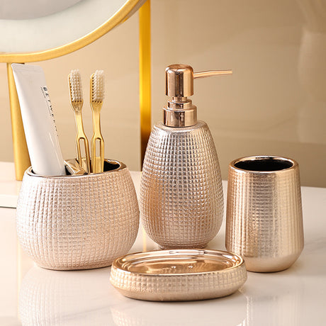 Rose Gold Ceramic Tooth Brushing And Washing Set 4 Pieces - V.I.P Digital Presence