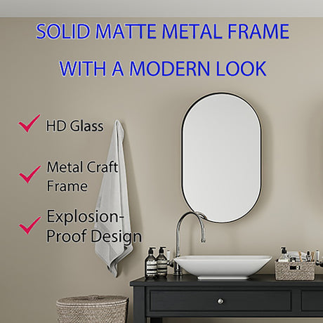 20x34 inch oval embedded medicine cabinet, metal frame bathroom cabinet with mirror and adjustable shelf matte black - V.I.P Digital Presence