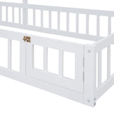 Wooden Twin Size Children's Bed with Detachable Headboard and Integrated Clothes Drying Rack, White - V.I.P Digital Presence