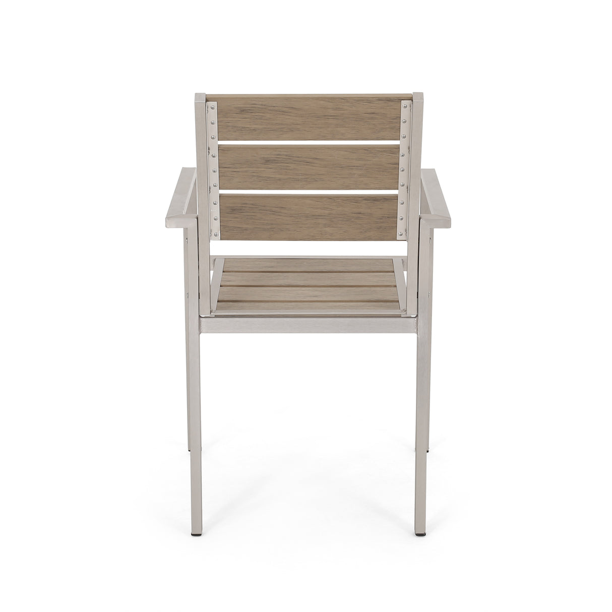 Outdoor Modern Aluminum Dining Chair with Faux Wood Seat (Set of 2), Natural and Silver - V.I.P Digital Presence
