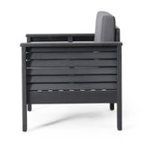 ( Set of 2) Outdoor Acacia Wood Club Chairs with Cushions, Dark Gray, 27.75"D x 32"W x 27.75"H - V.I.P Digital Presence
