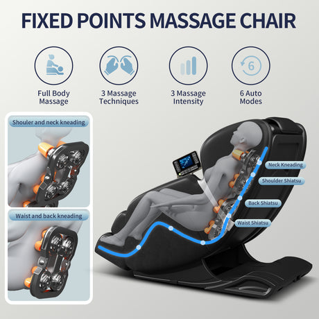 Full body deep tissue massage chair, foot massage, 8 fixed massage rollers, touch screen suitable for 5.1-5.75 feet high (black) - V.I.P Digital Presence