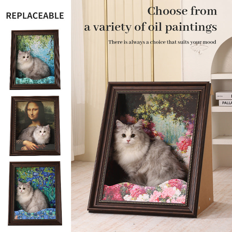 3D Mona Lisa Cat Scratcher with Removable Oil Painting Frame - V.I.P Digital Presence