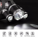 Linterna frontal XML T6 de 12000 lúmenes con 3 LED, 4 modos, 2 baterías 18650 y cargador USB 