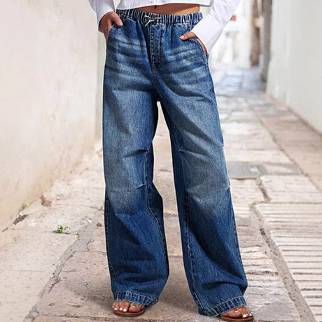 Mid waist wide leg pleated loose jeans women's street retro straight leg pants women - V.I.P Digital Presence