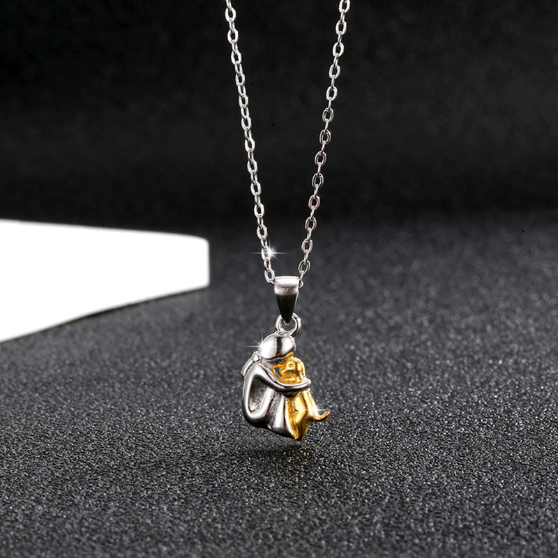S925 sterling silver little girl and dog embrace necklace for women fashionable and simple contrasting color collarbone chain - V.I.P Digital Presence