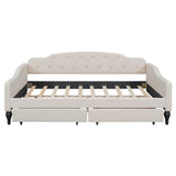 Full Size Upholstered Tufted Daybed with Two Drawers, Beige
