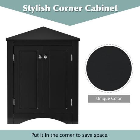 Black Triangle Bathroom Storage Cabinet with Adjustable Shelves, Freestanding Floor Cabinet for Home Kitchen - V.I.P Digital Presence