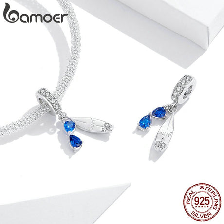 bamoer 2020 Summer Series Surfing with Sunglass Pendant Charm for Bracelet 925 Sterling Silver DIY Jewelry Accessories BSC263 - V.I.P Digital Presence