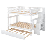 Full over Full Bunk Bed with Trundle and Staircase White