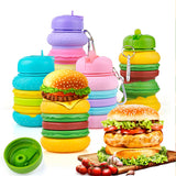 Children's Creative Hamburger Water Cup Portable Anti-Fall Leak-Proof Silicone Water Cup Silicone Telescopic Folding Cup Outdoor Sports Water Bottle