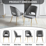 Gray Velvet Dining Chairs with Metal Legs and Hollow Back Upholstered Dining Chairs Set of 4 - V.I.P Digital Presence