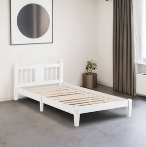 Twin Bed with Column-Decoration Headboard, with Bed Slats,White - V.I.P Digital Presence