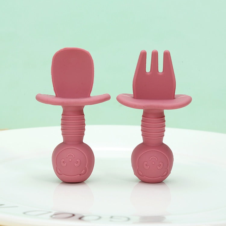 Licking Spoon for Baby Learning to Eat Training Spoon Short Handle Baby Supplementary Food Silicone Soft Spoon Fork Spoon Tableware 2-piece Set - V.I.P Digital Presence