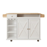44 Inch Kitchen Island Cart with Solid Wood Top, Wine Storage, Spice Rack, Towel Rack, Wine Glass Holder White & Oak - V.I.P Digital Presence