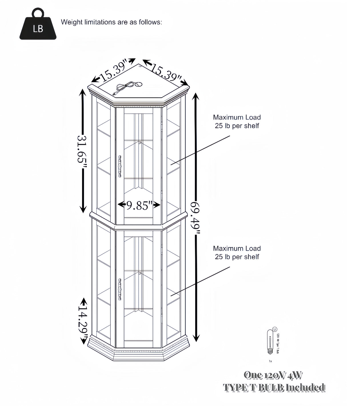Corner Curio cabinet with illuminated glass display stand and tempered glass door, with adjustable bracket and light bulb - V.I.P Digital Presence