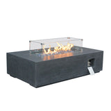 52 Inch Outdoor Concrete Propane gas rectangle Fire Pit table in Dark Gray color - V.I.P Digital Presence