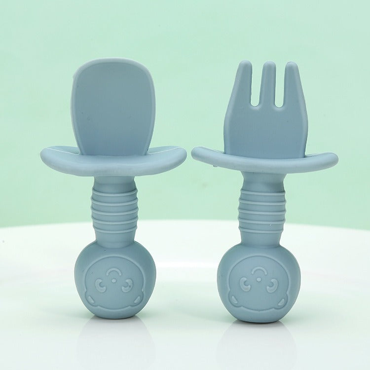 Licking Spoon for Baby Learning to Eat Training Spoon Short Handle Baby Supplementary Food Silicone Soft Spoon Fork Spoon Tableware 2-piece Set - V.I.P Digital Presence