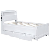 Twin Size Platform Bed with Storage LED Headboard Twin Size Trundle and 3 Drawers White